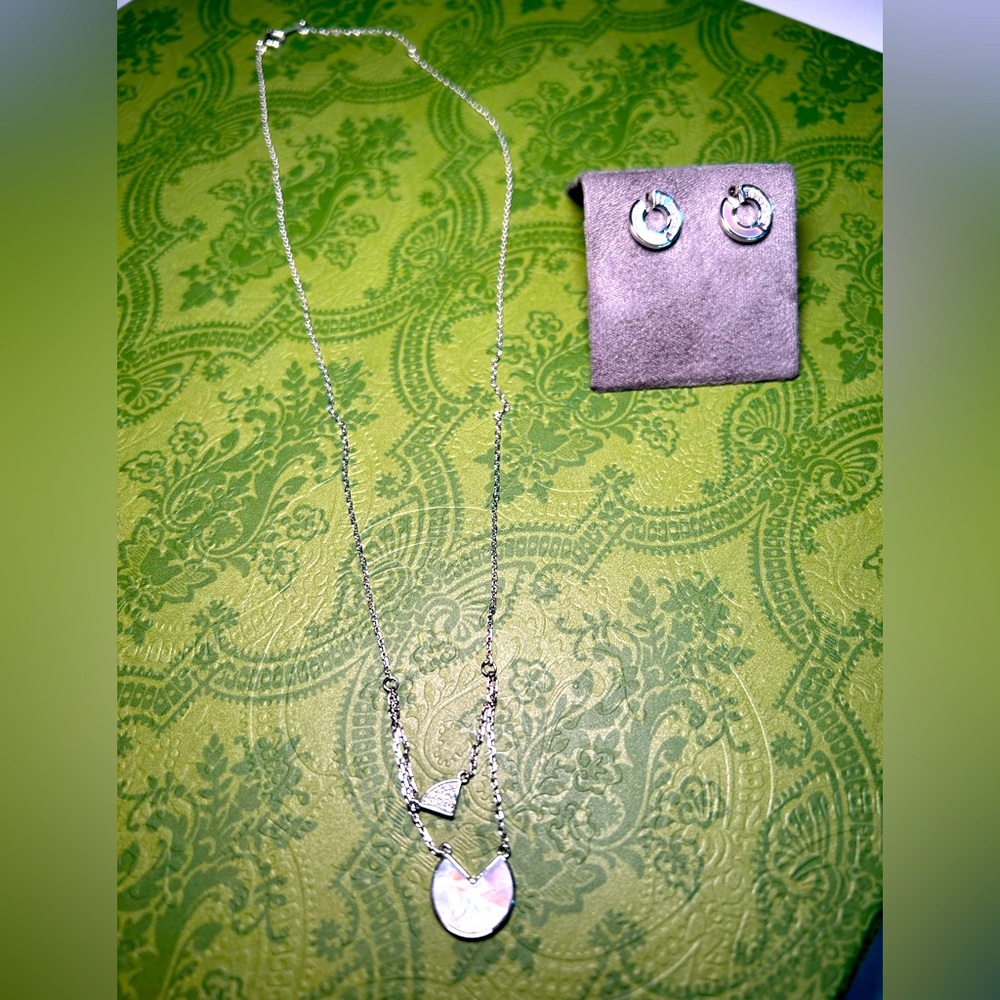 BRAND NEW S925 MOTHER OF PEARL ONE SET NECKLACE&EARRINGS ZIRCON STONE/minimalist